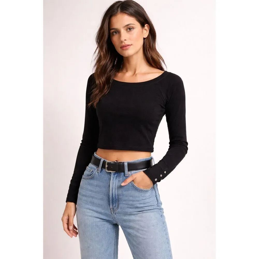 Vintage Y2K Express Black Cropped Snap Cuff Top Women’s Small